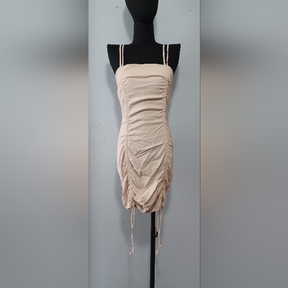 An Elegant Beige Double Ruched Bodycon Dress NWT - Picture 2 of 7